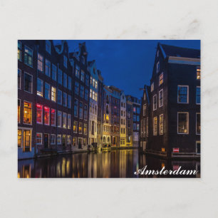 Amsterdam Canal Homes Night Ljus Vykort