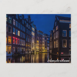 Amsterdam Canal Homes Night Ljus Vykort
