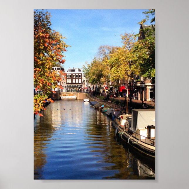 Amsterdam Canal Houseboat Late Sommar Photo Poster (Framsidan)