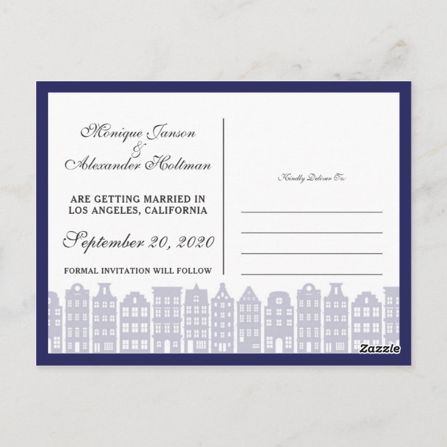 Amsterdam Canal Houses Dutch Spara datum Blue Vykort (Baksida)