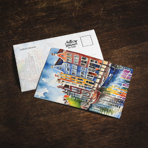 Amsterdam Canal Houses Watercolor Postcard Inbjudningar