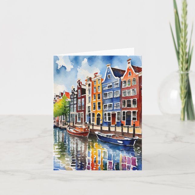 Amsterdam Canal Houses Watercolor Stationery Kort (Framsida)
