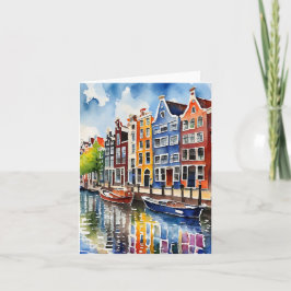 Amsterdam Canal Houses Watercolor Stationery Kort