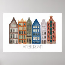 Amsterdam Canal Illustrated Art Print