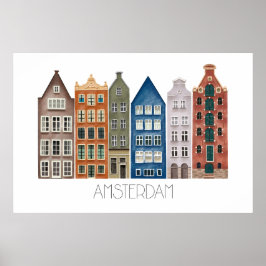 Amsterdam Canal Illustrated Art Print Poster