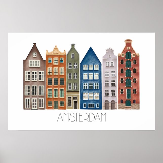 Amsterdam Canal Illustrated Art Print Poster (Framsidan)