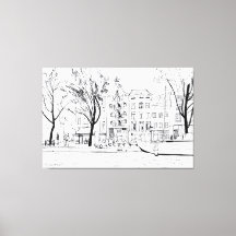 Amsterdam Canal Line Teckning - Black & White