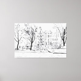 Amsterdam Canal Line Teckning - Black & White Canvastryck