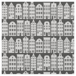 Amsterdam Canal Row Houses Charcol Silver Mönster Tyg