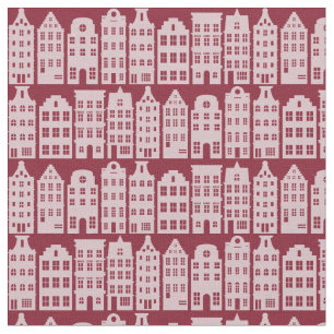 Amsterdam Canal Row Houses Marsala Red Mönster Tyg