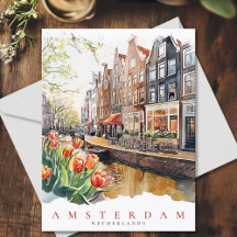 Amsterdam Canal Spring Time Watercolor Travel