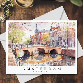 Amsterdam Canal Watercolor Netherlands Travel Vykort