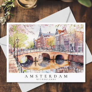 Amsterdam Canal Watercolor Netherlands Travel Vykort