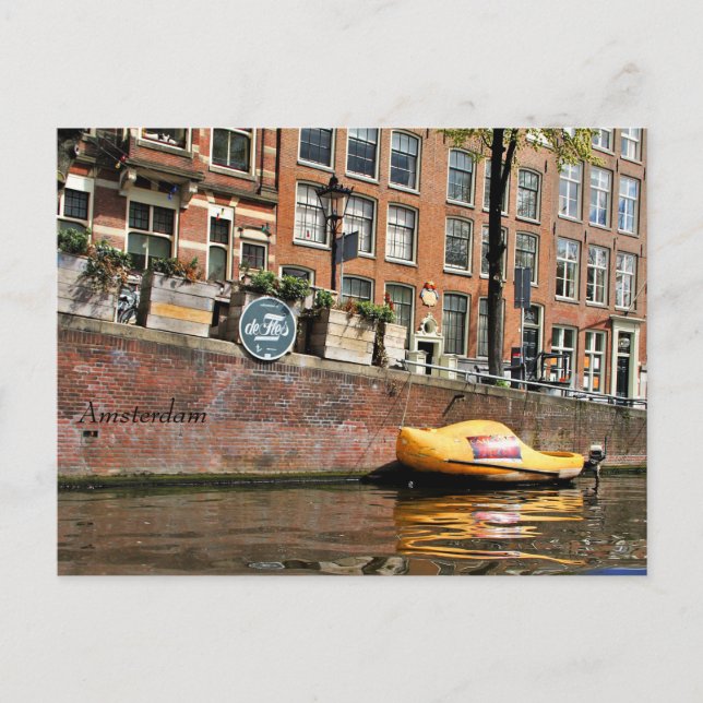 Amsterdam, Canal, Wooden Shoe Boat Vykort (Framsida)