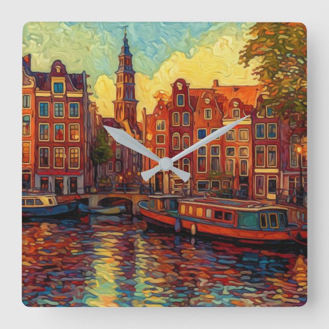 Amsterdam canhouse van Gogh stil Fyrkantig Klocka (Framsida)