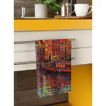 Amsterdam canhouse van Gogh stil Kökshandduk<br><div class="desc">En vacker målning i van Gogh stil av kanalen och husbåtar i Amsterdam</div>