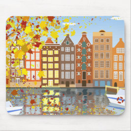 Amsterdam City Canal Autumn Colorful Mousepad Musmatta