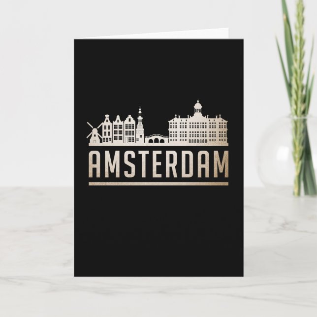 Amsterdam City Cityscape Skyline Funny Gift Idea Kort (Framsida)