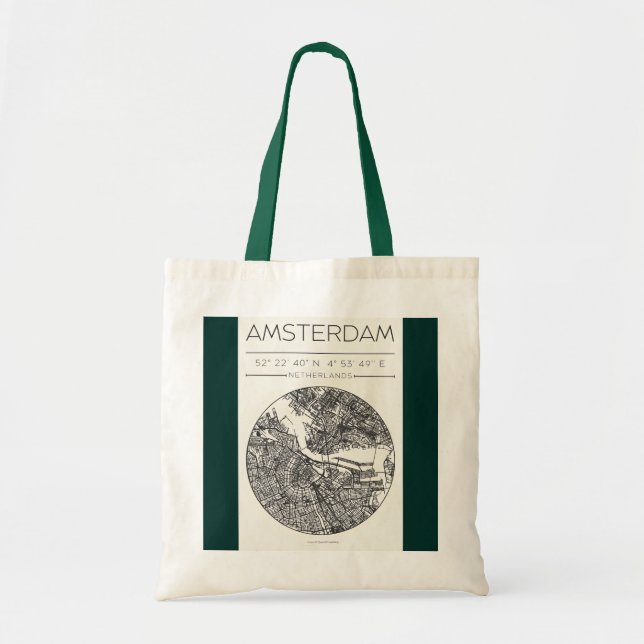 Amsterdam City Map Tote Bag Minimal Travel Design Tygkasse (Framsidan)