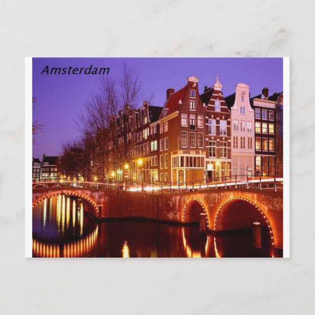 Amsterdam—City of ljus [kan.k]. Vykort (Framsida)
