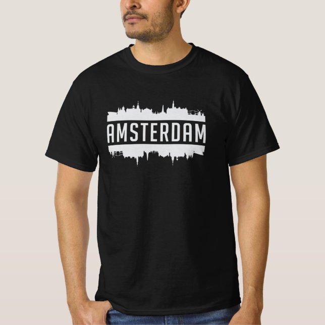Amsterdam City Skyline Cityscape Funny Gift Idea T Shirt (Framsida)