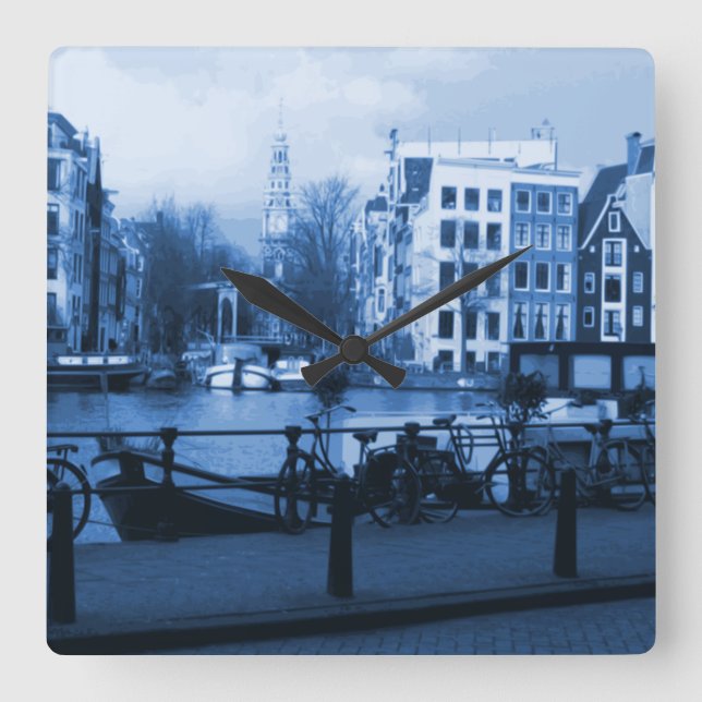 Amsterdam City View DelSoftware-Stil Wall Clock Fyrkantig Klocka (Framsida)