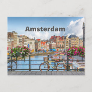 Amsterdam City View - Old Byggnad, River, Boats Vykort