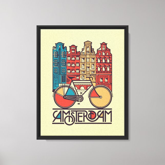 Amsterdam Cityscape Illustration Canvastryck (Framsida)