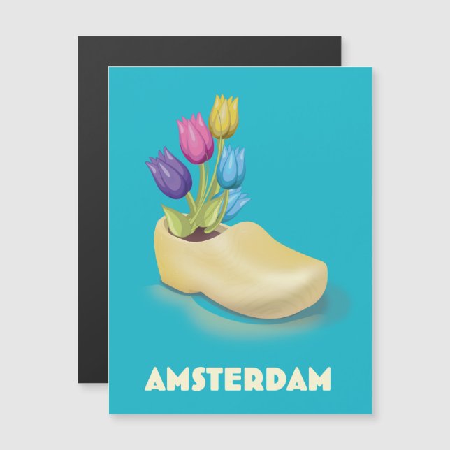 Amsterdam Cloggs och Tulips reseaffisch. (Fram/baksida)