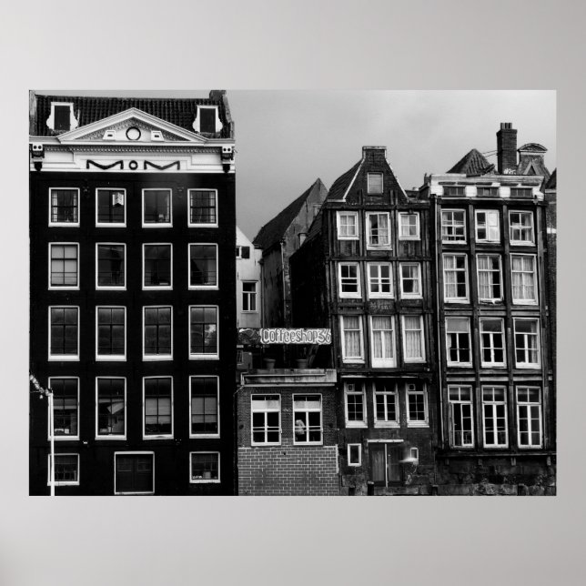 Amsterdam Coffee Shop B/W Art Print Poster (Framsidan)
