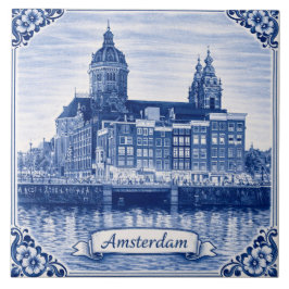 Amsterdam Delft Blue style ceramic tile Kakelplatta
