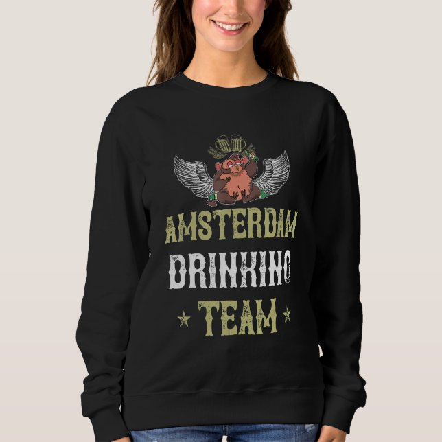 Amsterdam Drickande Lag  Öl   Fest Semester T Shirt (Framsida)
