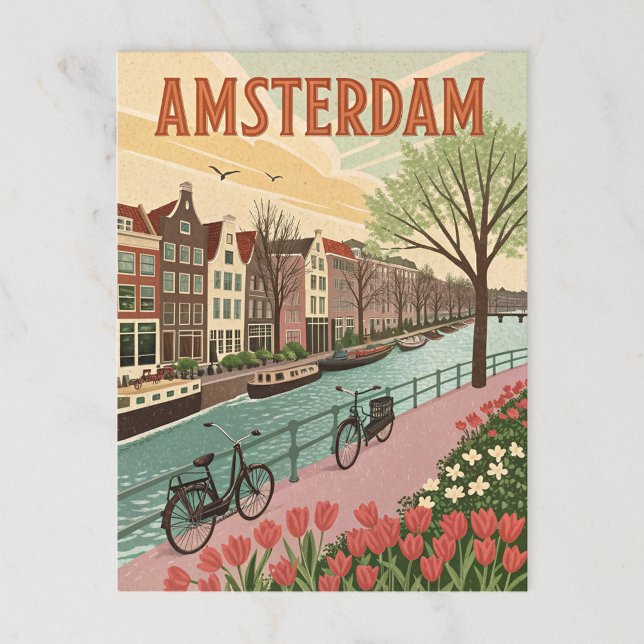 Amsterdam efter Canal i Retro Stil Vykort (Skapare uppladdad)