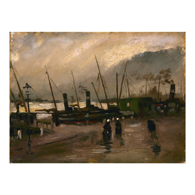 Amsterdam Fiskarhamn Storm av Vincent Gogh Fototryck (Framsidan)