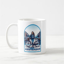 Amsterdam-flicka med cykel på bro