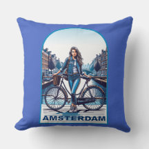 Amsterdam-flicka med cykel på bro