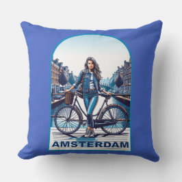 Amsterdam-flicka med cykel på bro kudde