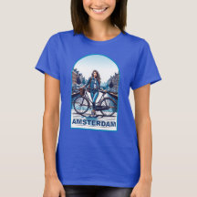 Amsterdam-flicka med cykel på bro