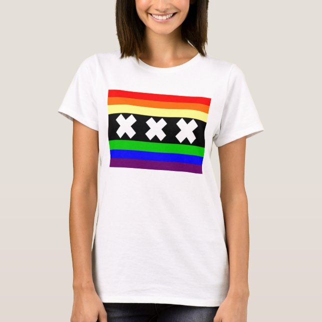 Amsterdam gay prideflagga tee shirt (Framsida)