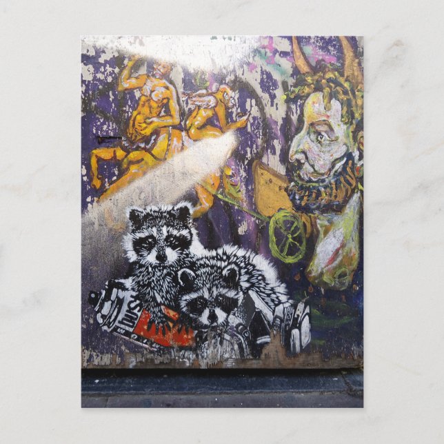 Amsterdam Graffiti Street Art Nr. 1 - Raccoon Vykort (Framsida)