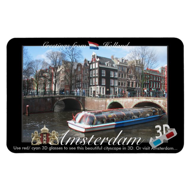 Amsterdam Holland 3D View Anaglyph Magnet (Horisontell)