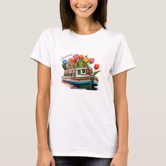 Amsterdam Holland Boat Travel T Shirt (Framsida)