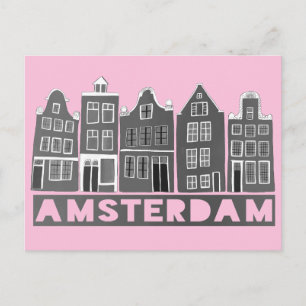 Amsterdam Holland Canal Houses Travel Black WH Vykort