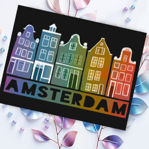 Amsterdam Holland Canal Houses Travel Colorful Vykort