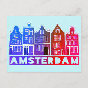 Amsterdam Holland Canal Houses Travel Colorful Vykort