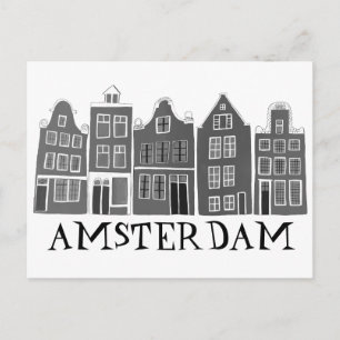 Amsterdam Holland Canal Houses Travel Cute Vykort