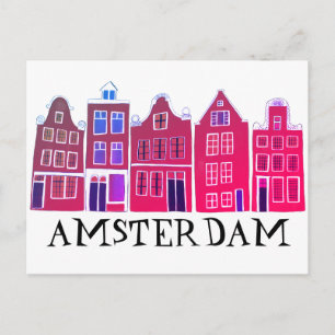Amsterdam Holland Canal Houses Travel Europe Vykort