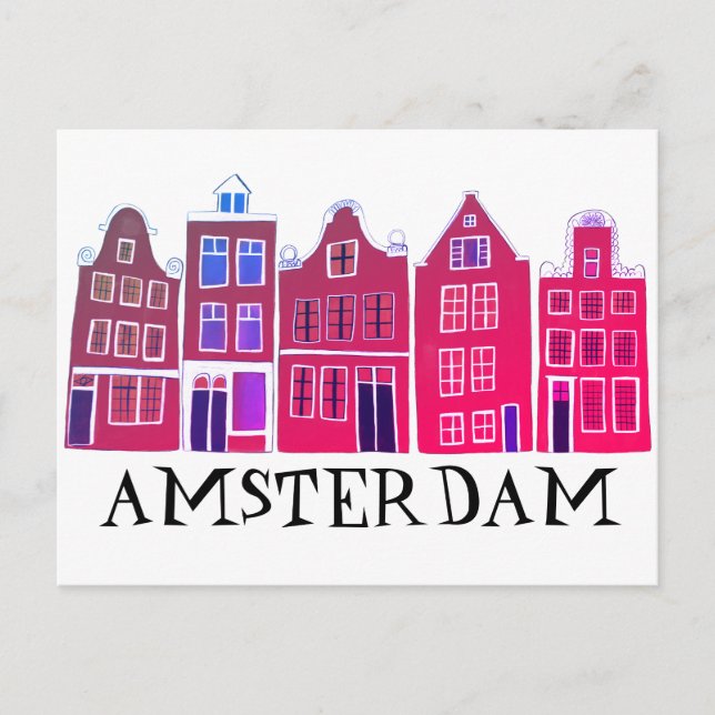 Amsterdam Holland Canal Houses Travel Europe Vykort (Framsida)