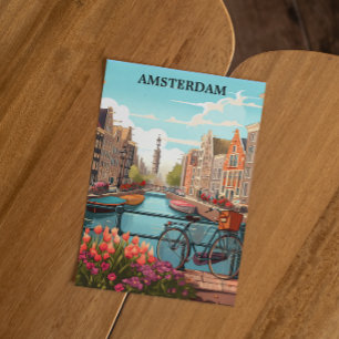 Amsterdam Holland Canal View Vykort