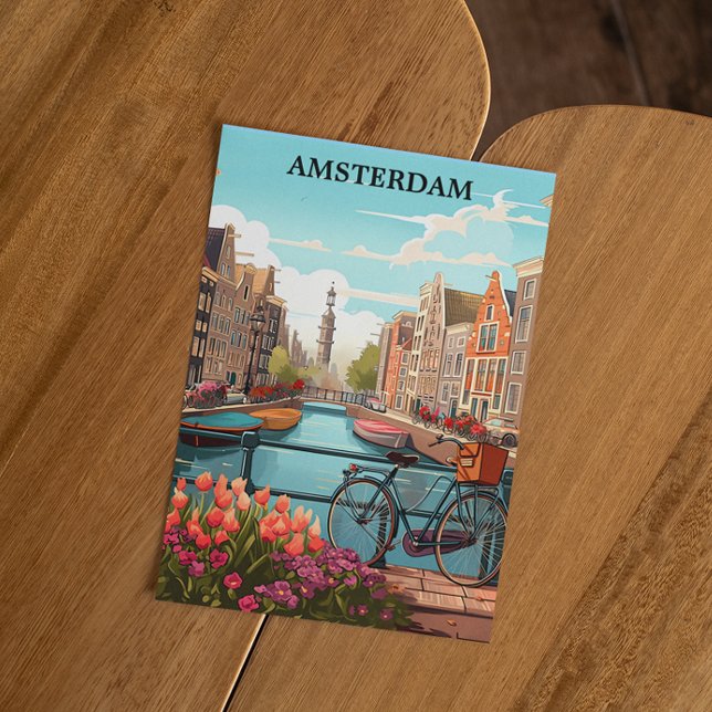Amsterdam Holland Canal View Vykort (amsterdam netherlands retro travel postcard)